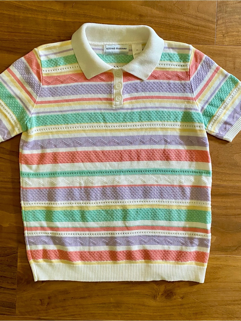 Alfred Dunner Pastel Striped Polo - White, Mint, Lavender, Peach, Yellow